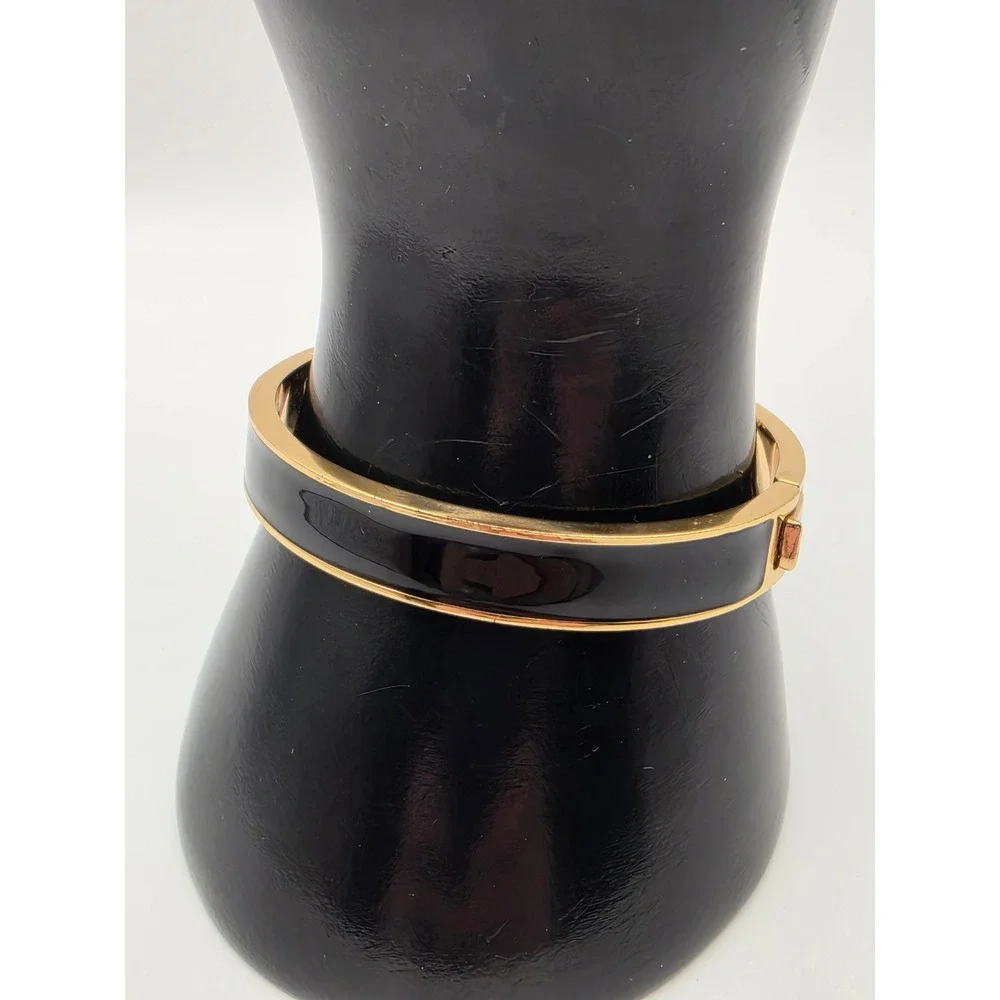 Kate Spade New York Heritage Spade Thin‎ Enamel Bangle Bracelet Black Gold Tone